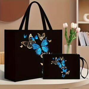 2pcs Women’s Butterfly & Floral Print Handbag Set